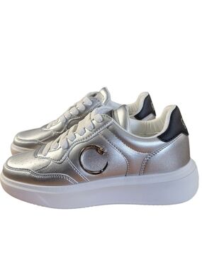 Cavalli Class Women's Silver Metallic Platform Sneakers with Snake Logo